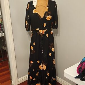 Saltwater LUXE Black Maxi Dress with Floral Pattern